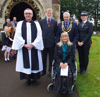 Cllr Donna James (Chair or Magor with Undy Community Council) with Rev Canon Jeremy Harris, Deputy Lord Lieutenant Richard “Sandy”Blair CBE DL, Cllr Phil Stevens (Mayor Caldicot Town Council) and PC Alison Finister Schools Liaison Officer.